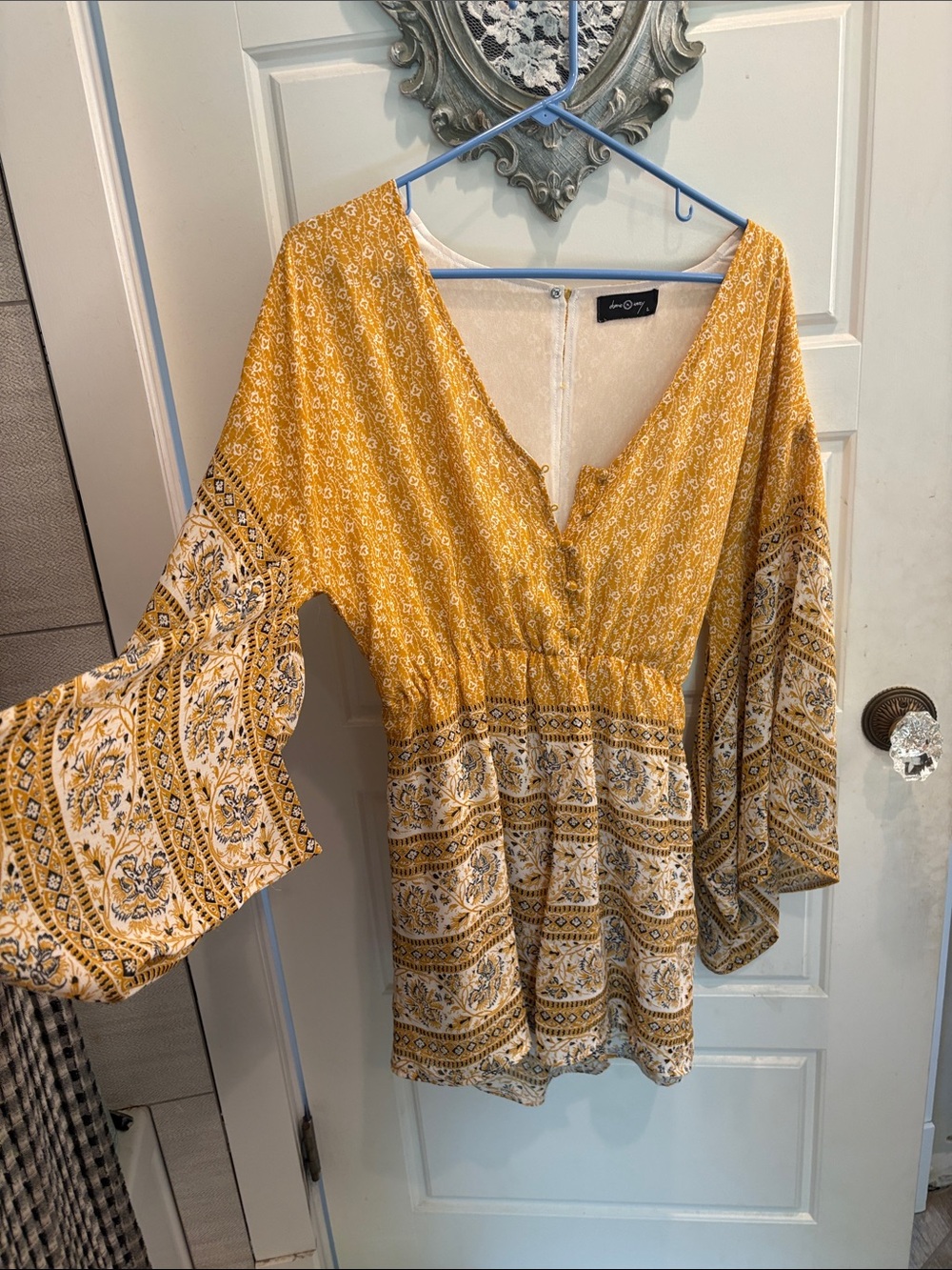 Mustard Floral Tie-Front Boho Romper